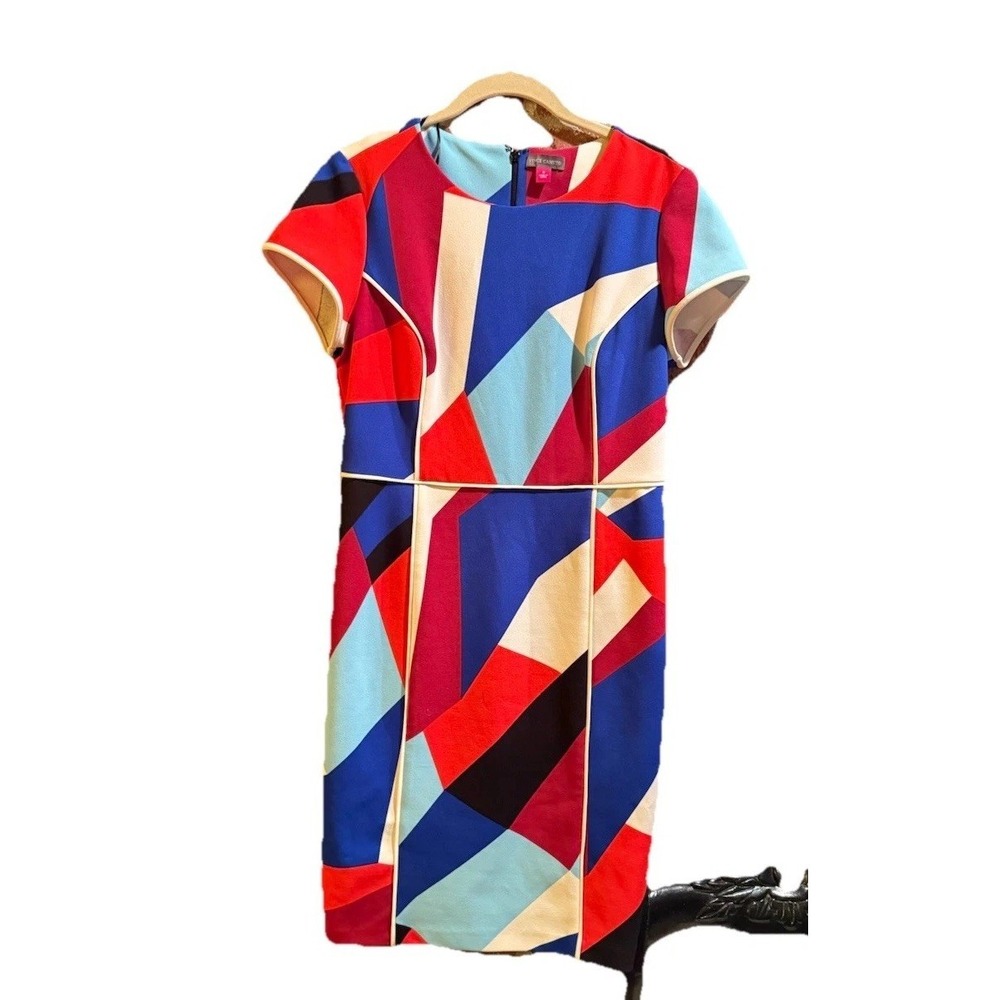 Vince Camuto Womens Dress Sz 6 Multi Color Block Cap Sleeve Sheath Stretch